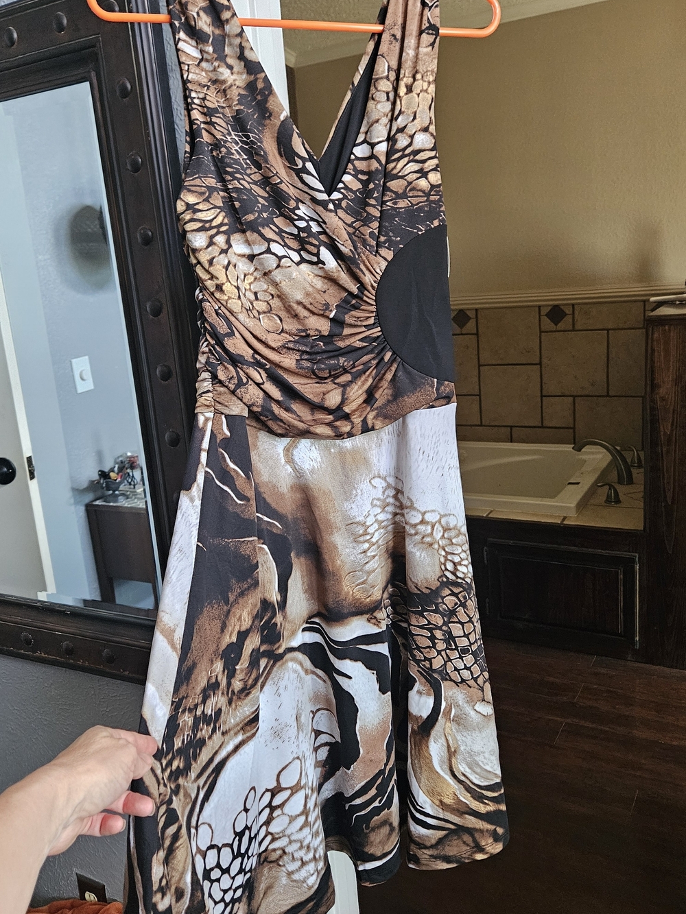 Sleeveless Brown Abstract Print A-Line Dress